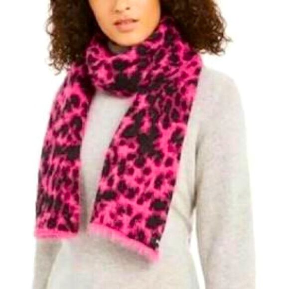 NWT DKNY Animal Print Knit scarf pink black - Picture 1 of 5